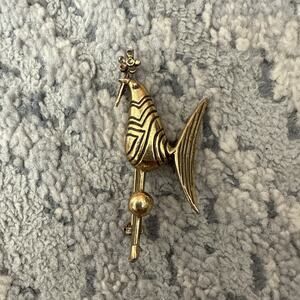 Vintage Signed Zentall Bird With Flower Gold-Tone Brooch Pin, 2.25"